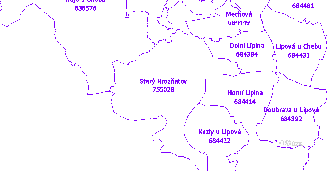 Katastrální mapa Starý Hrozňatov - přehledová mapa katastrálního území