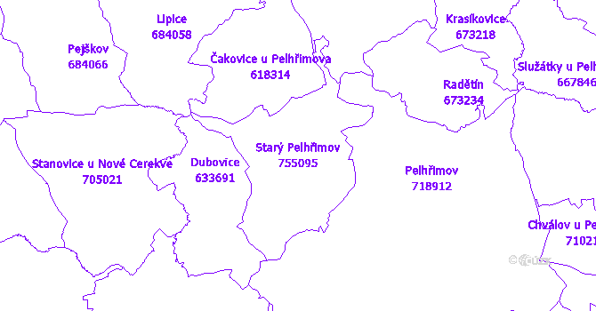 Katastrální mapa Starý Pelhřimov - přehledová mapa katastrálního území