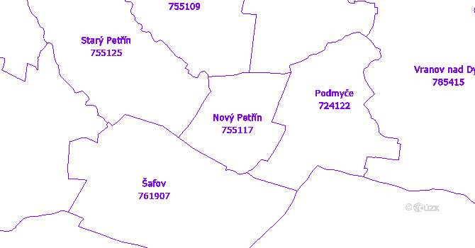 Katastrální mapa Nový Petřín - přehledová mapa katastrálního území