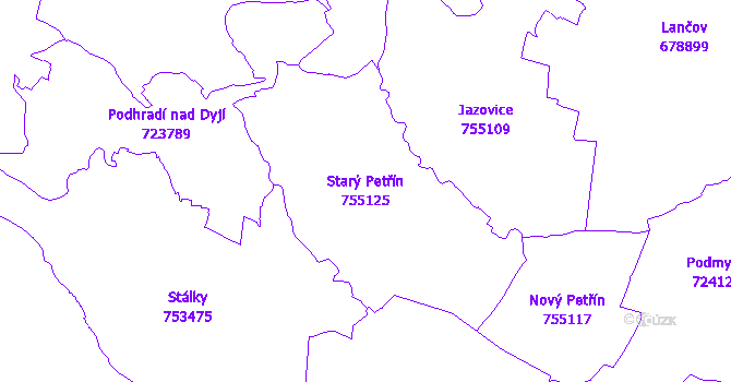 Katastrální mapa Starý Petřín - přehledová mapa katastrálního území