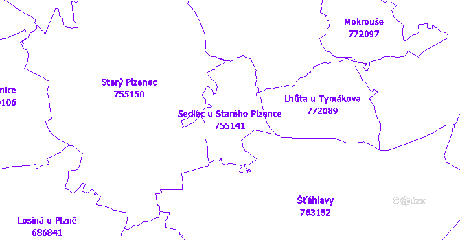 Katastrální mapa Sedlec u Starého Plzence - přehledová mapa katastrálního území