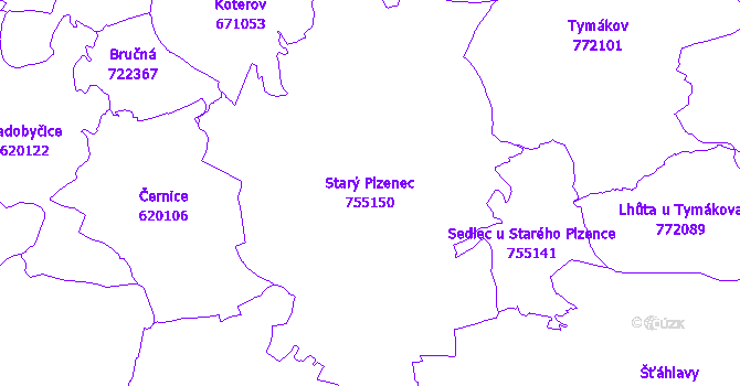 Katastrální mapa Starý Plzenec - přehledová mapa katastrálního území