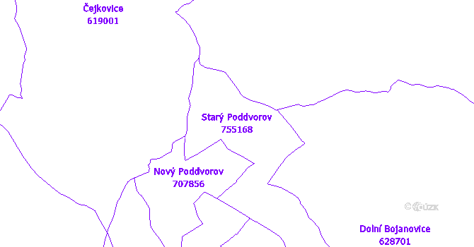 Katastrální mapa Starý Poddvorov - přehledová mapa katastrálního území