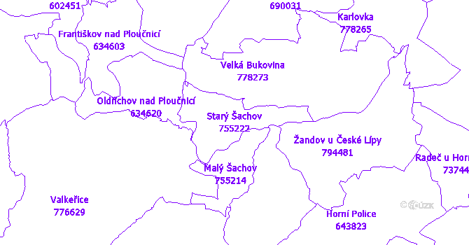 Katastrální mapa Starý Šachov - přehledová mapa katastrálního území