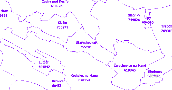 Katastrální mapa Stařechovice - přehledová mapa katastrálního území
