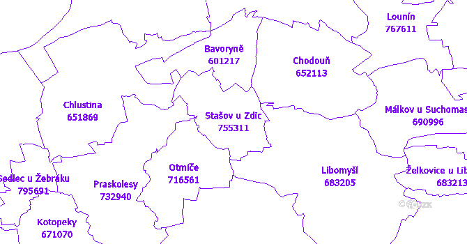 Katastrální mapa Stašov u Zdic - přehledová mapa katastrálního území