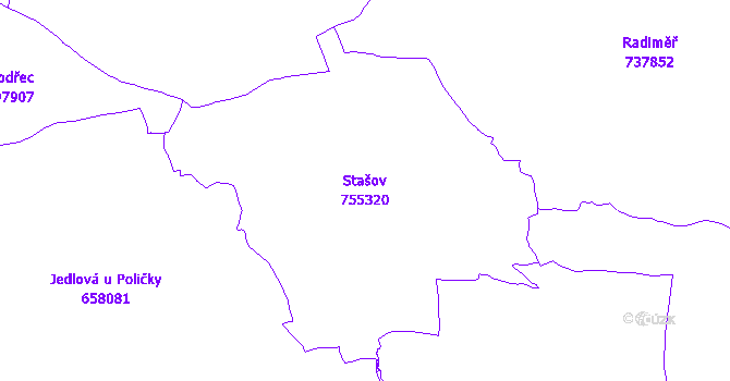 Katastrální mapa Stašov - přehledová mapa katastrálního území