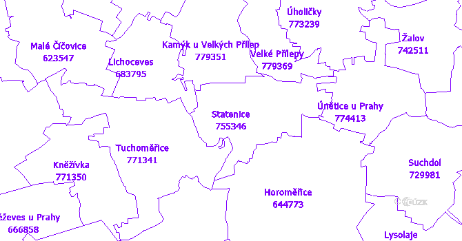 Katastrální mapa Statenice - přehledová mapa katastrálního území