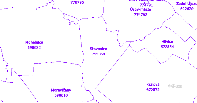 Katastrální mapa Stavenice - přehledová mapa katastrálního území