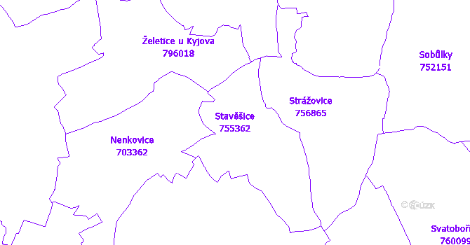 Katastrální mapa Stavěšice - přehledová mapa katastrálního území