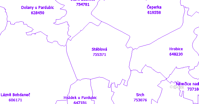 Katastrální mapa Stéblová - přehledová mapa katastrálního území