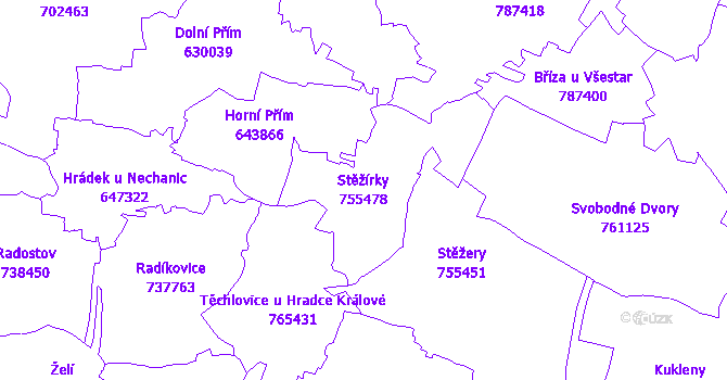Katastrální mapa Stěžírky - přehledová mapa katastrálního území