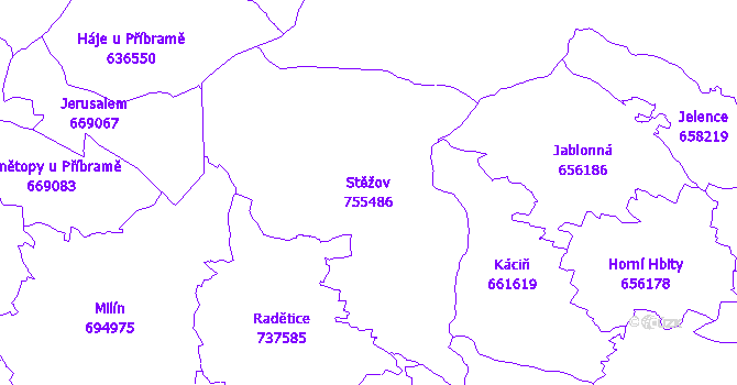 Katastrální mapa Stěžov - přehledová mapa katastrálního území
