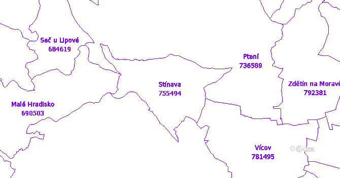 Katastrální mapa Stínava - přehledová mapa katastrálního území