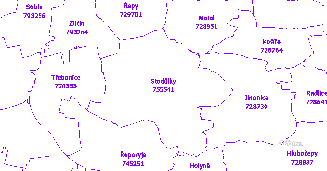 Katastrální mapa Stodůlky - přehledová mapa katastrálního území
