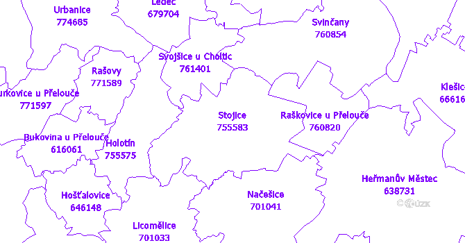 Katastrální mapa Stojice - přehledová mapa katastrálního území