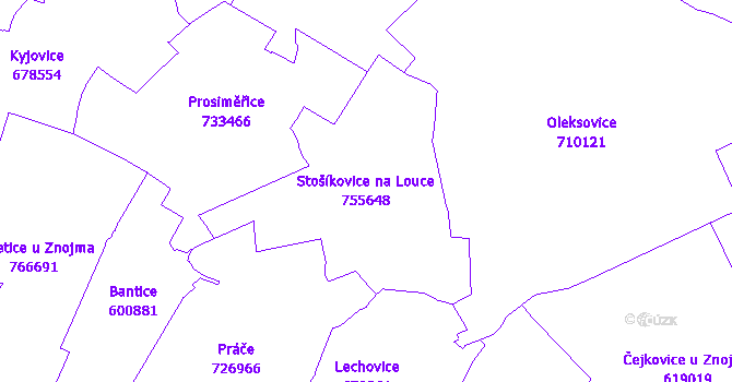 Katastrální mapa Stošíkovice na Louce - přehledová mapa katastrálního území