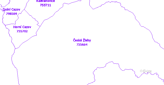 Katastrální mapa České Žleby - přehledová mapa katastrálního území