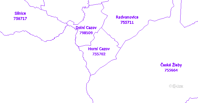 Katastrální mapa Horní Cazov - přehledová mapa katastrálního území