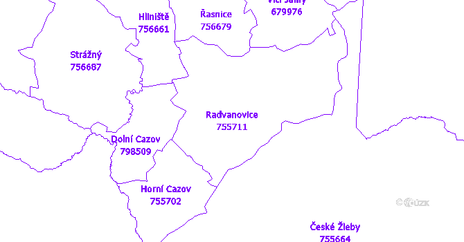 Katastrální mapa Radvanovice - přehledová mapa katastrálního území
