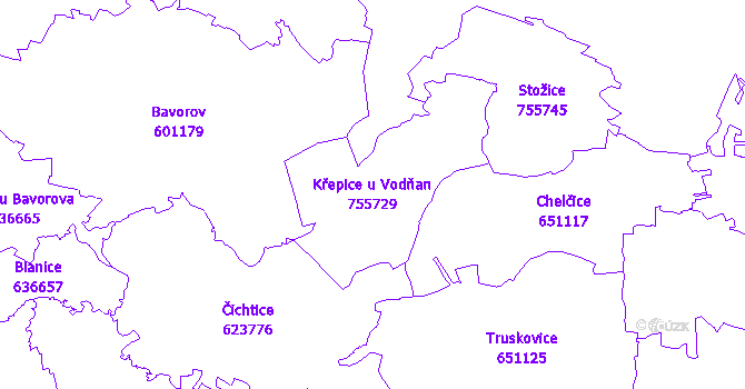 Katastrální mapa Křepice u Vodňan - přehledová mapa katastrálního území