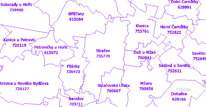 Katastrální mapa Stračov - přehledová mapa katastrálního území