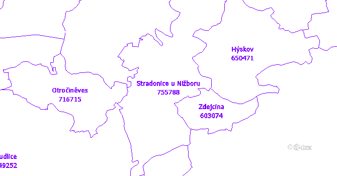 Katastrální mapa Stradonice u Nižboru - přehledová mapa katastrálního území
