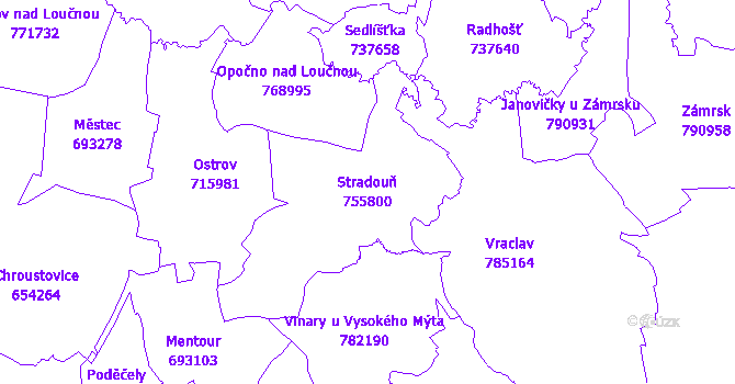 Katastrální mapa Stradouň - přehledová mapa katastrálního území