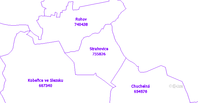Katastrální mapa Strahovice - přehledová mapa katastrálního území