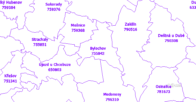 Katastrální mapa Bylochov - přehledová mapa katastrálního území