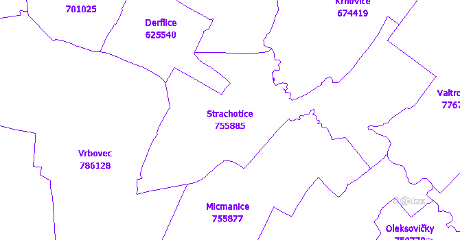 Katastrální mapa Strachotice - přehledová mapa katastrálního území