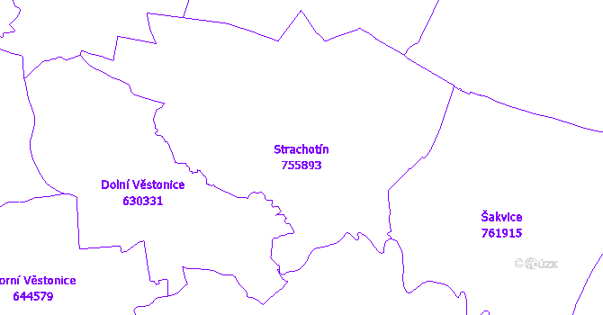 Katastrální mapa Strachotín - přehledová mapa katastrálního území