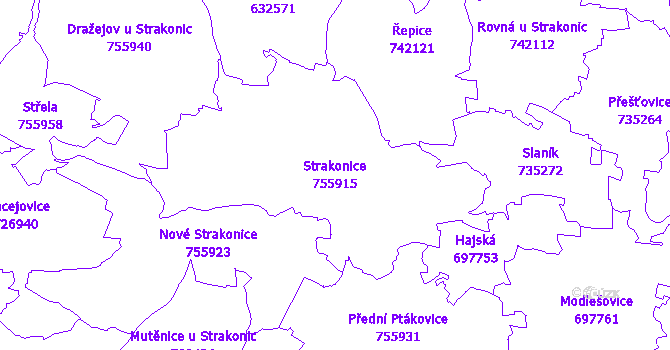 Katastrální mapa Strakonice - přehledová mapa katastrálního území