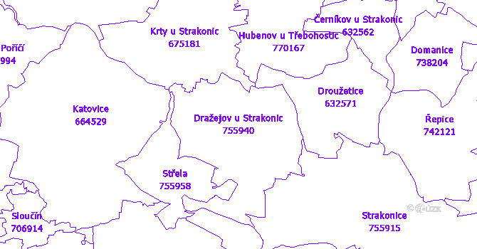 Katastrální mapa Dražejov u Strakonic - přehledová mapa katastrálního území