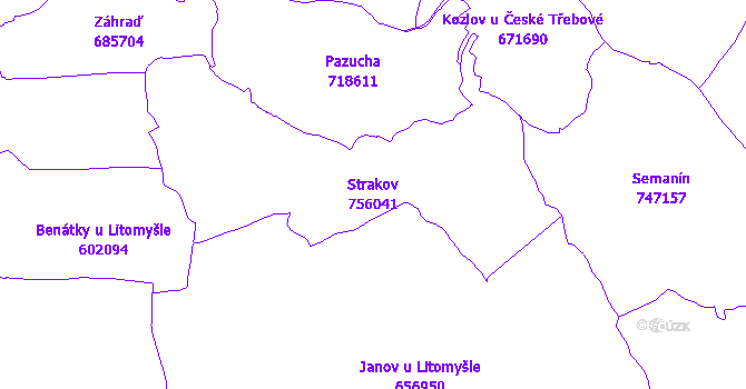 Katastrální mapa Strakov - přehledová mapa katastrálního území