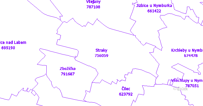 Katastrální mapa Straky - přehledová mapa katastrálního území