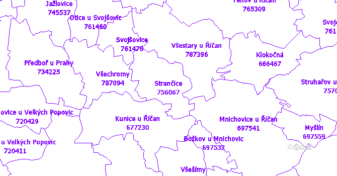 Katastrální mapa Strančice - přehledová mapa katastrálního území