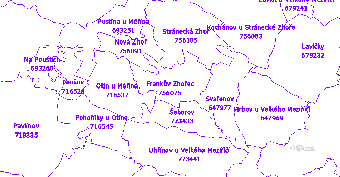Katastrální mapa Frankův Zhořec - přehledová mapa katastrálního území
