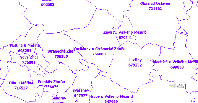 Katastrální mapa Kochánov u Stránecké Zhoře - přehledová mapa katastrálního území