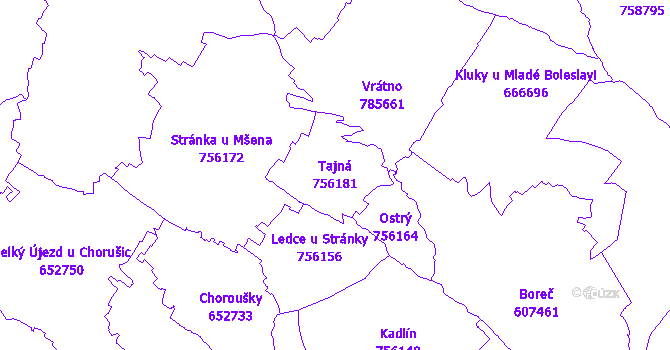 Katastrální mapa Tajná - přehledová mapa katastrálního území
