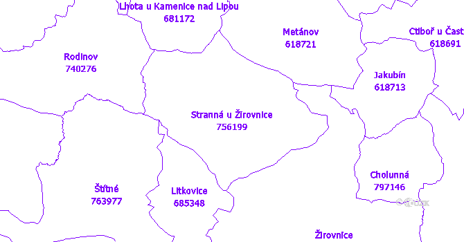 Katastrální mapa Stranná u Žirovnice - přehledová mapa katastrálního území
