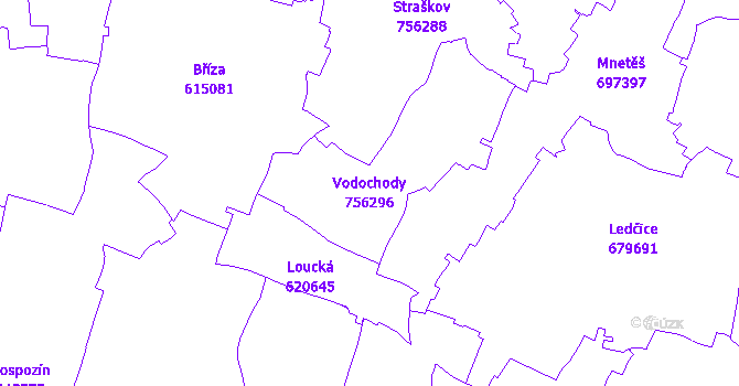 Katastrální mapa Vodochody - přehledová mapa katastrálního území