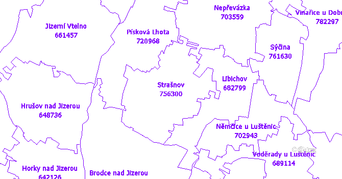 Katastrální mapa Strašnov - přehledová mapa katastrálního území
