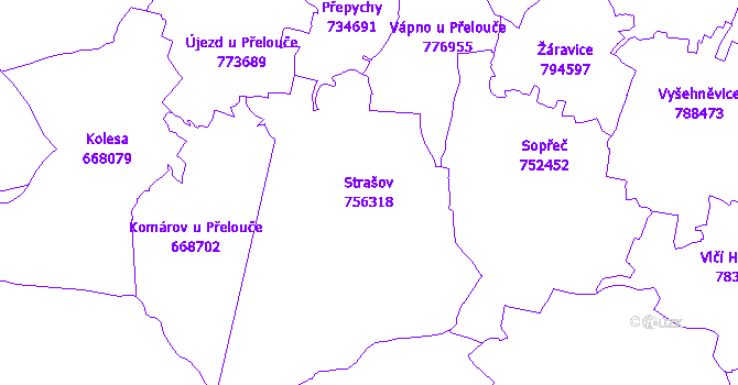 Katastrální mapa Strašov - přehledová mapa katastrálního území
