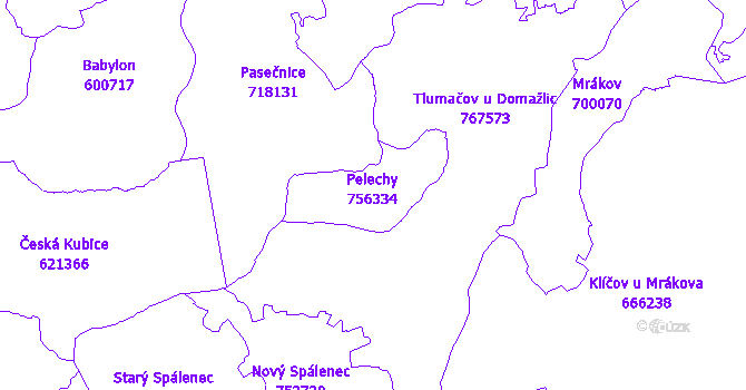 Katastrální mapa Pelechy - přehledová mapa katastrálního území