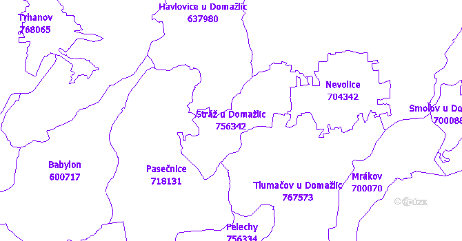 Katastrální mapa Stráž u Domažlic - přehledová mapa katastrálního území