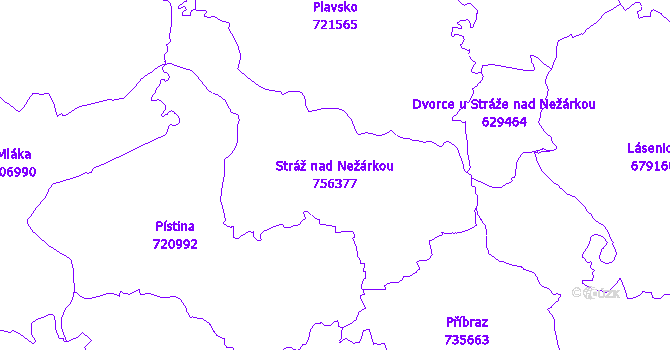 Katastrální mapa Stráž nad Nežárkou - přehledová mapa katastrálního území