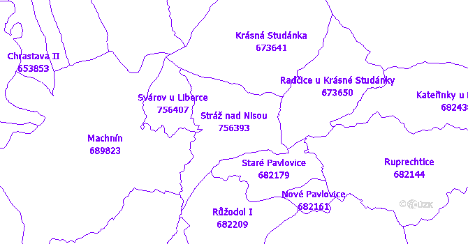 Katastrální mapa Stráž nad Nisou - přehledová mapa katastrálního území