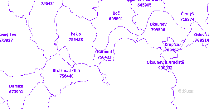 Katastrální mapa Korunní - přehledová mapa katastrálního území