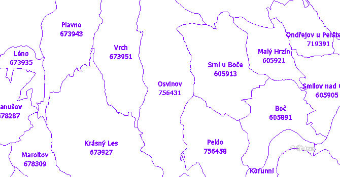 Katastrální mapa Osvinov - přehledová mapa katastrálního území